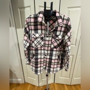 Fashion Nova Pink and Black Plaid Jacket